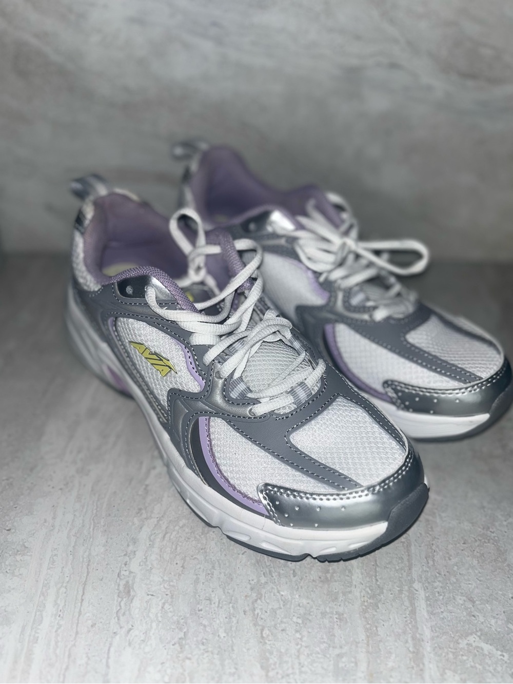 Avia Women’s Athletic Sneakers in White, Silver & Lavender